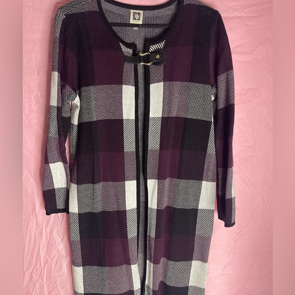 Anne Klein women’s medium purple plaid long sweater cardigan